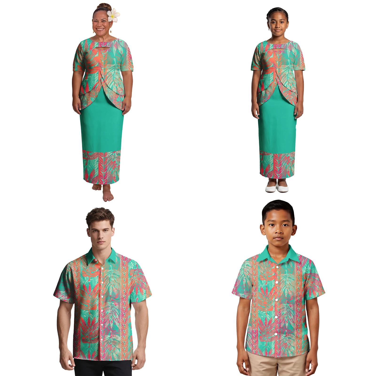 Abiti Puletasi Polinesiani per le Feste, Camicie Aloha Taglie Forti, Set per Coppie, Abbigliamento per Bambini, Completi Personalizzati per Famiglie Samoane