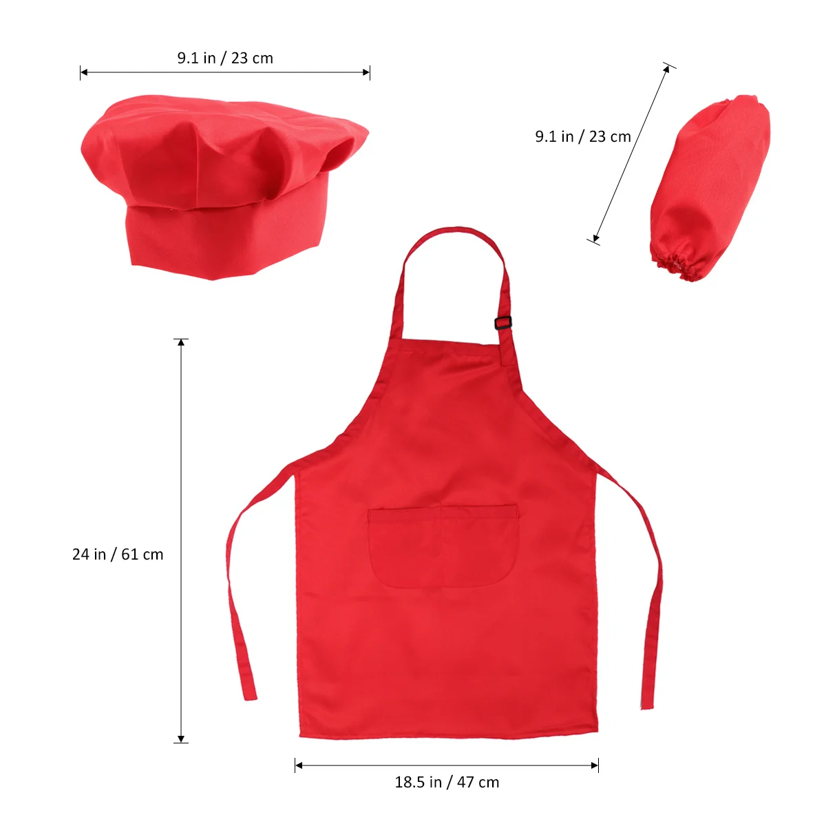 Kids Red Hat Apron Sleeve Cooking Baking Painting Party Gift Easy Clean Thicken Fabric for 7-13 Year
