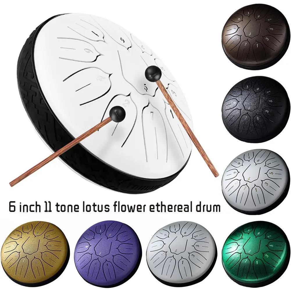 

6 Inch 11 Notes Steel Tongue Drum Instrument D Major Percussion Steel Drum Gift Musical Yoga Christmas Meditation Drum Zen Q9H4