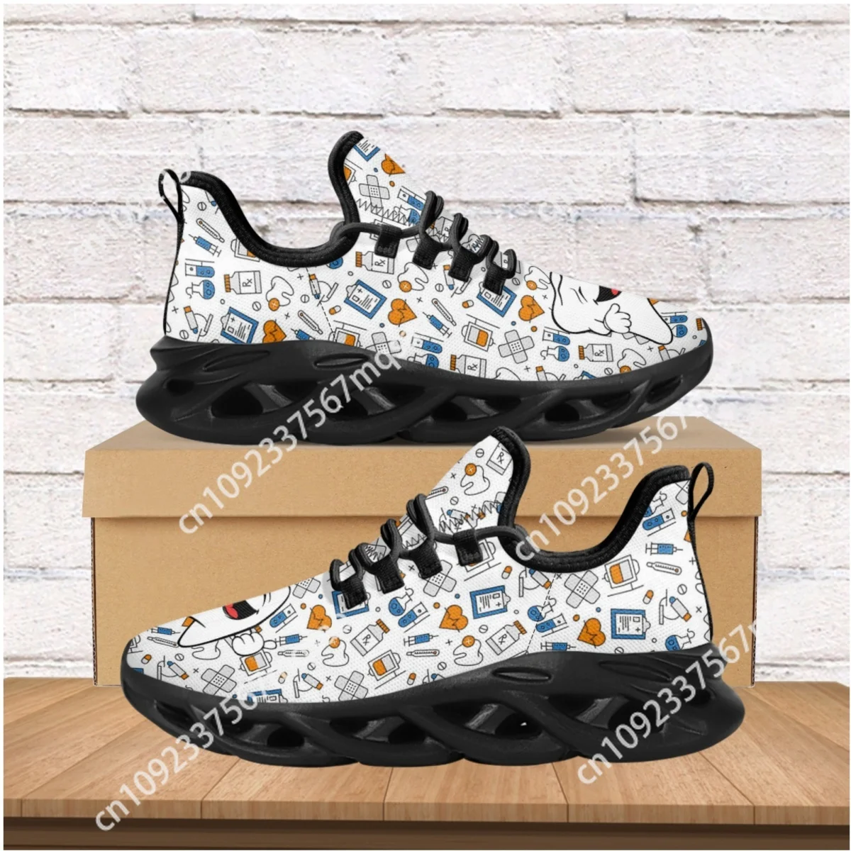 Dental Equipment Pattern Breathable Sneakers Women's Casual Non-Slip Outdoor Walking Shoes Student New Comfortable Jogging Shoes