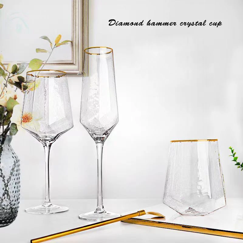 Diamond Red Wine Glass Cup High-grade Ins Style Crystal Glass Cups Colored Wine Glasses for Drinks Wineglass Champagne Flute Bar