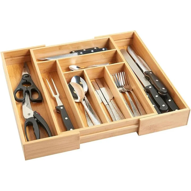 Drawer Organizer Bamboo - Bamboo Cutlery Tray,Kitchen Drawer Insert Large