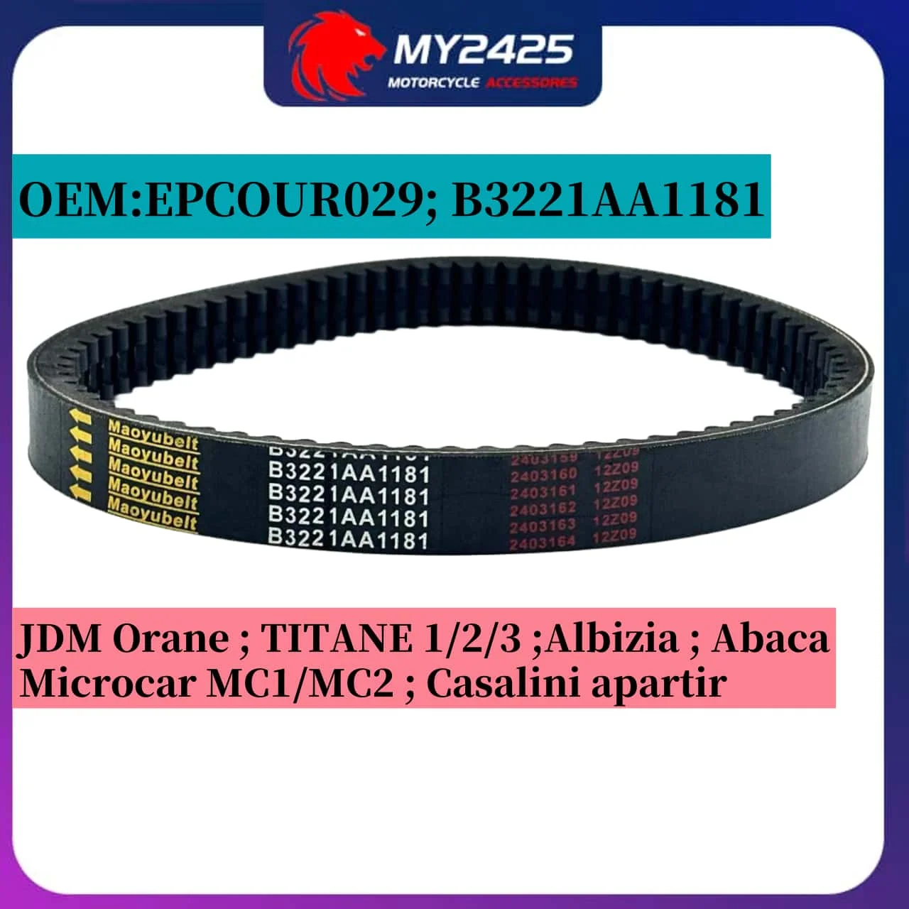 

Drive Belt 820x29 Codlice EPCOUR029 B3221AA1181 B3211AA1181 For JDM Orane TITANE 1/2/3 Albizia Abaca Microcar MC1/MC2 Yanmar