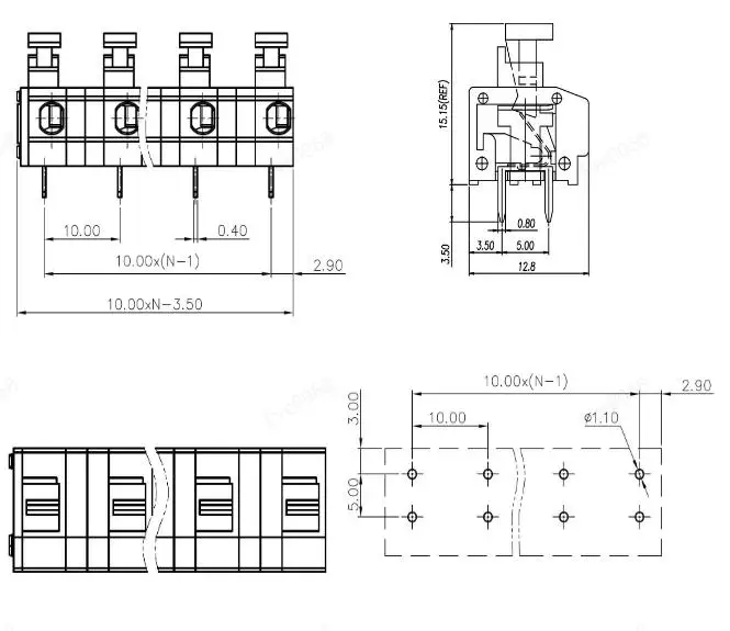 25PCS/50PCS 10.0MM PCB SPRING TERMINAL BLOCKS KF235- 10MM 2PIN ~ 12PIN SCREWLESS CONNECTOR  DG235-10.0 DA260