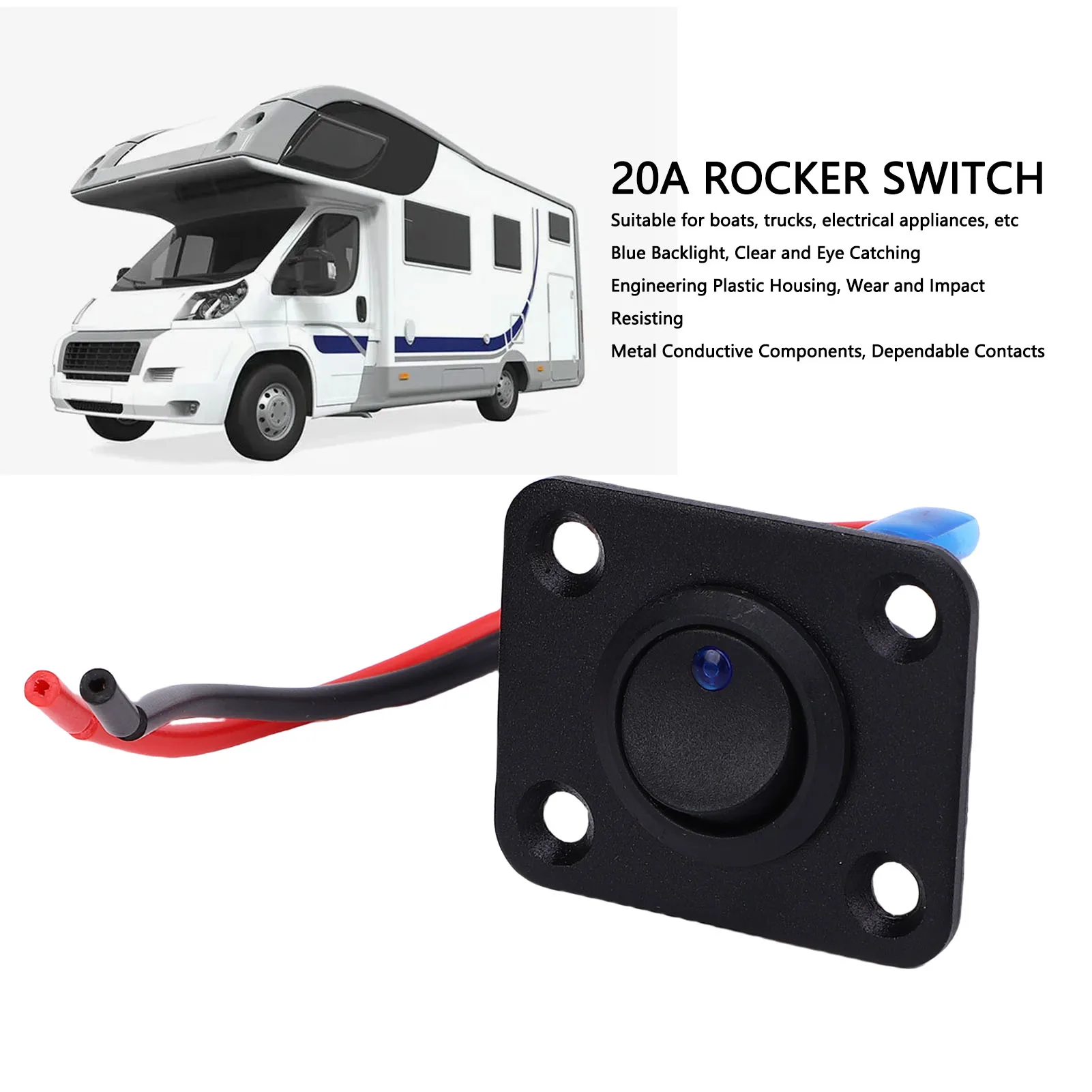 보트 트럭 차량 전기 기기용 블루 백라이트 온오프 로커가 있는 20A 로커 전기 로커