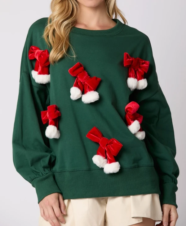 Women's Christmas Sweatshirt 2025 Autumn Winter Latest Christmas Bow Decoration Top Casual Long Sleeved Pullover Hoodie Top