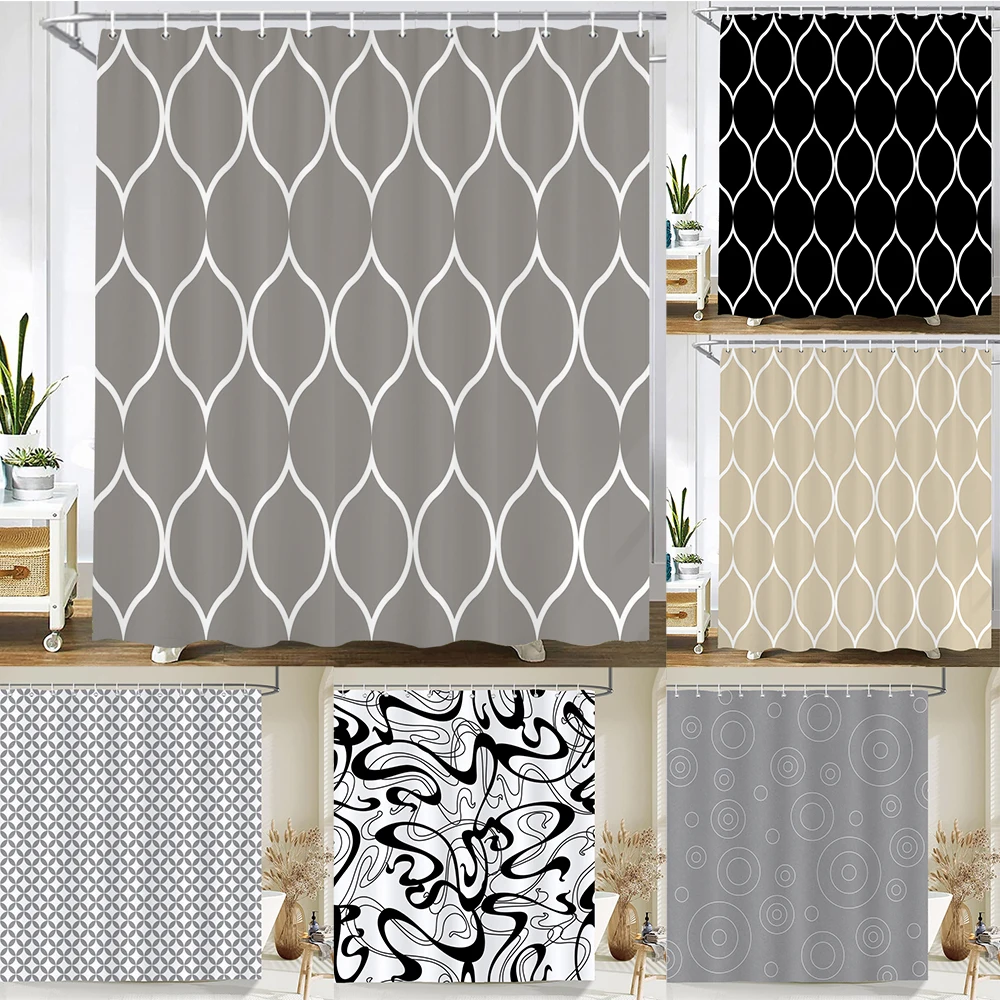 

Simple style Gray Lines Shower Curtain Bathroom Curtain Frabic Waterproof Polyester Bathroom Curtain with Hooks Cortina Baño
