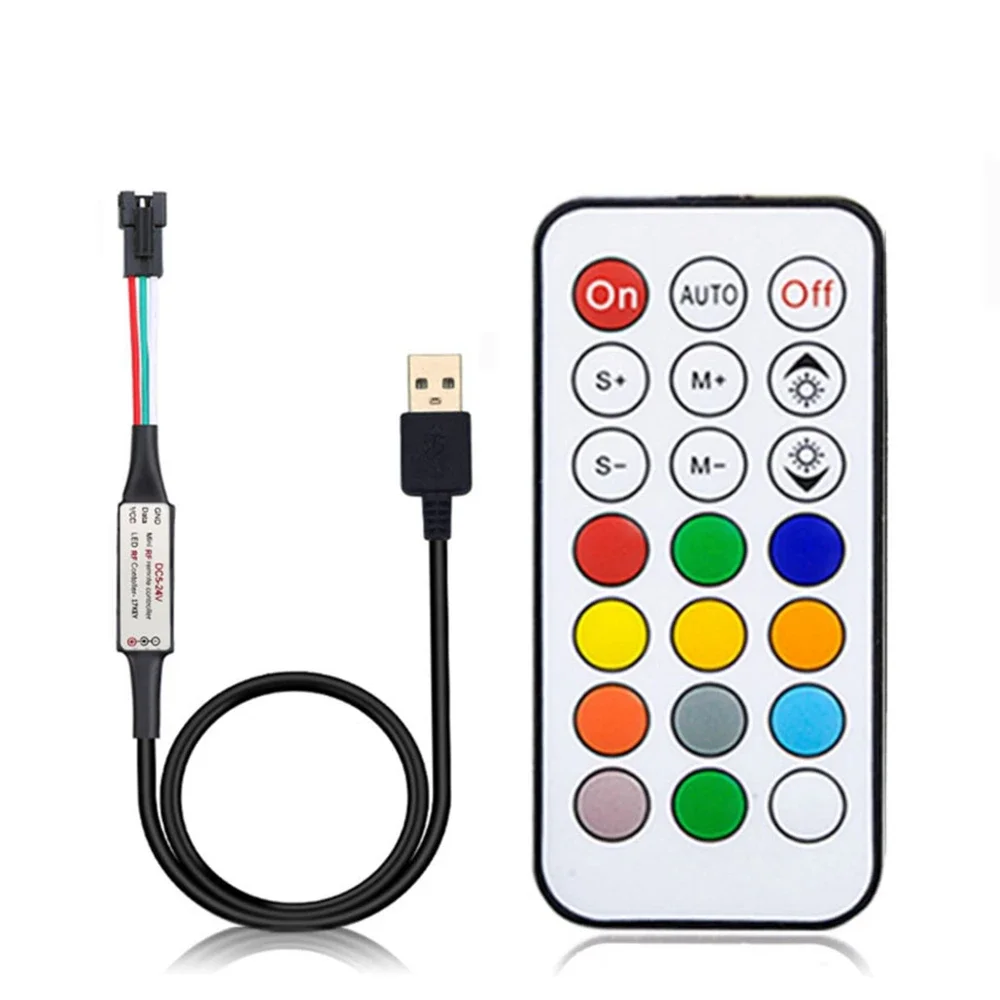 WS2811 WS2812B Led Pixels Strip Light Controller USB/DC MINI 3Keys RF 14/17/21Keys Led Tape Remote Controller DC5-24V