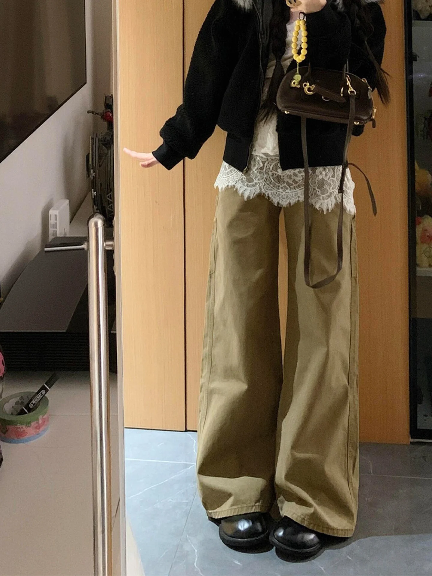 กางเกงยีนส์ทรงตรงเอวสูงขากว้างสไตล์อเมริกัน สำหรับผู้หญิง ฤดูใบไม้ร่วง ฤดูหนาว รุ่นใหม่ ไซส์ใหญ่ แฟชั่นย้อนยุค กางเกงยีนส์เดนิม