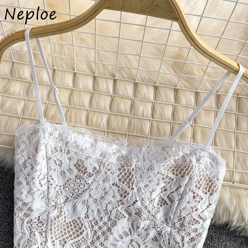 Neploe Lace Hook Flower Hollow Skirt Sets Camisole Vest Super Tops + High Waist Hip Slim A-line Skirts Women Two Piece Suits