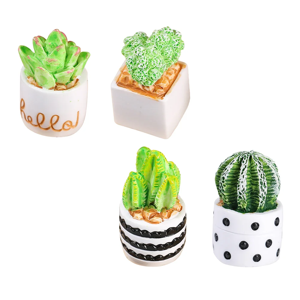 4 Pcs Artificial Plants Indoor Potted Prickly Pear Mini Faux Cactus Bonsai with Pots Office