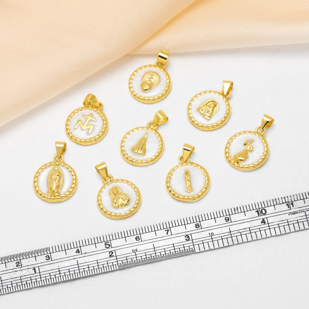 ocesrio Virgin Mary Charms for Jewelry Making Gold Plated Brass White Enamel Catholic Religious Pendant Components pdtb908