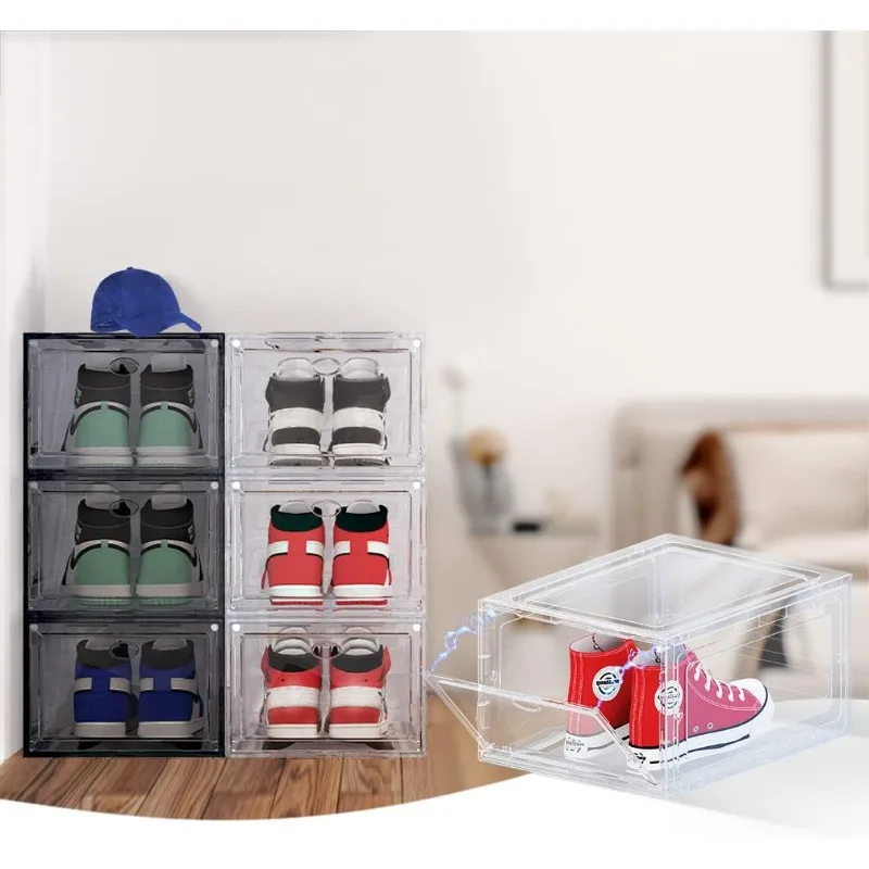 US 15 XXL 8 Pack Shoe Storage Box, Shoe Boxes Clear Plastic Stackable, Shoe Container for Organizing Sneaker and Basketball