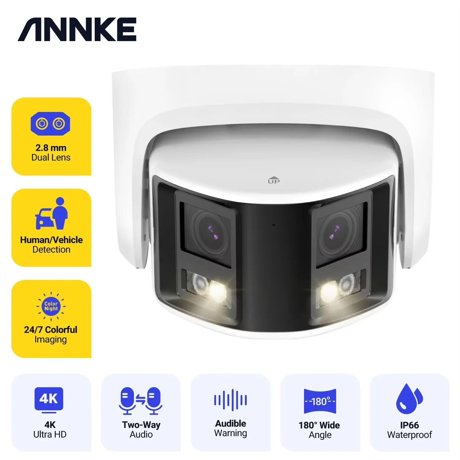 ANNKE 4K Ultra HD PoE IP Security Camera Dual Lens Full Color Night Vision Human Vehicle Detection Outdoor Night Chroma Camera