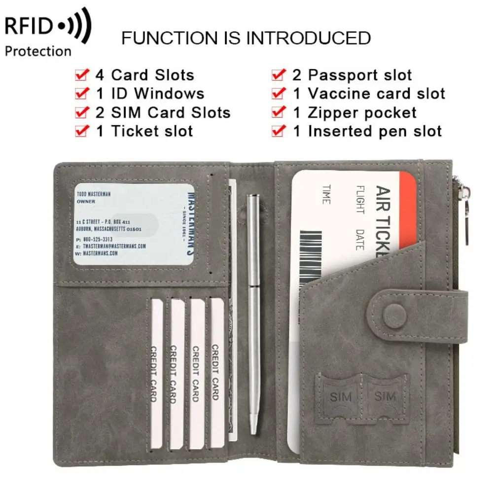 

RFID Anti-Theft PU Passport Bag Purse Passport Cover Passport Clip Airplane Check-in RFID Anti-theft Card Storage Bag Men
