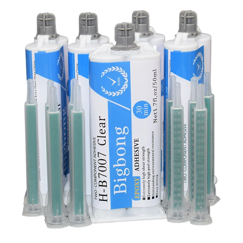 5pc Two Component Adhesive Epoxy Resin Glue 50ml Caulk Adhesives 1:1 Transparent AB Glues Set with 10pcs Static Mixing Nozzles