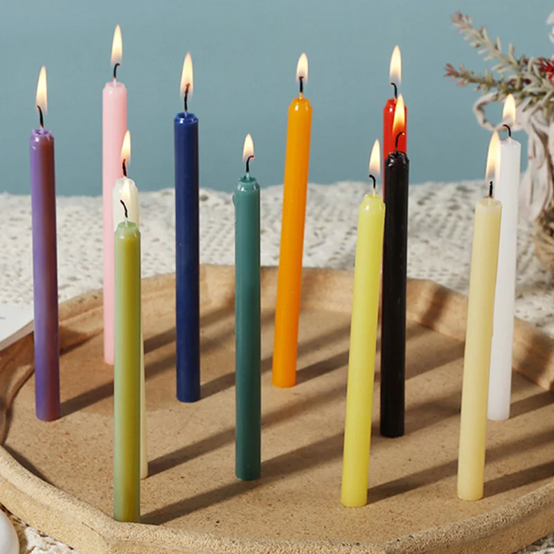 12pcs Smokeless Long Stick Candles Festival Decoration Unscented Mini Taper Candle Christmas Party Emergency Lighting Supplies