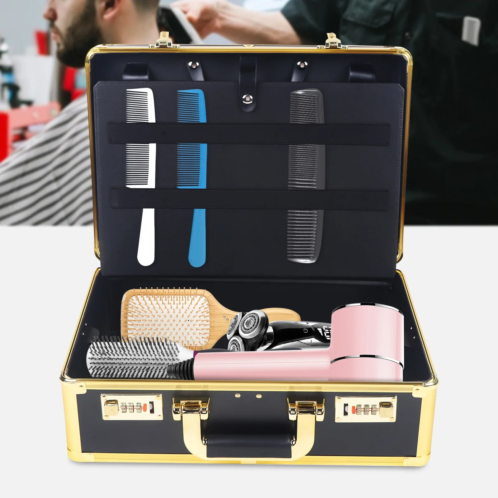 Portable Barber Case Organizer for Stylists, Large Capacity Travel Storage Attache Case for Clippers, Scissors, Combs, and