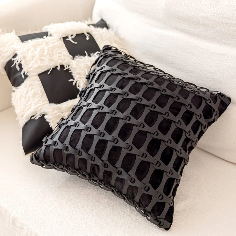 

Чехол для декоративной подушки 45x45 см, креативный, черно-белый, в европейском стиле, легкий люкс, для поясничной поддержки, декор для дома