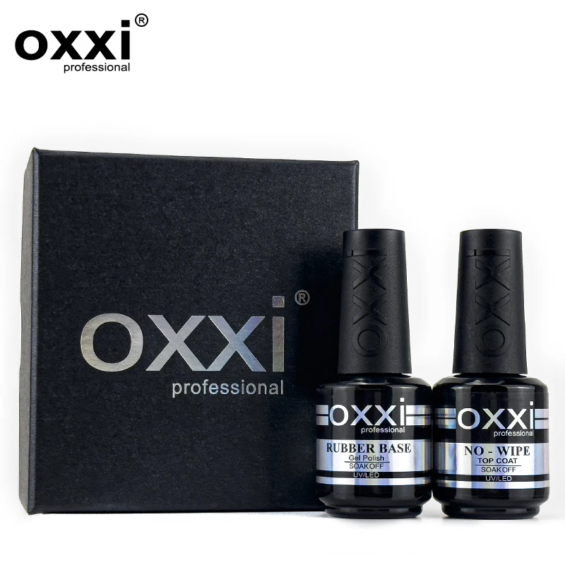 OXXI Rubber Base Coat uv Gel 15ml No Wipe Shiny Top Coat 2pcs Set Gel Polish Manicure Semi-permanent Nail Polish Base for Gellac