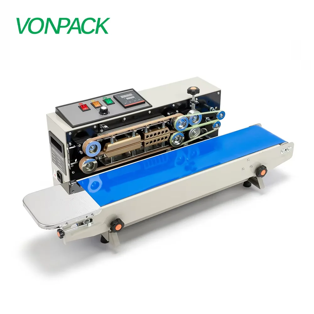 VONPACK FR-900 Automatic Horizontal Plastic Bags Film Heat Sealing Continuous Band Sealer Machine Emergency Stop Counter