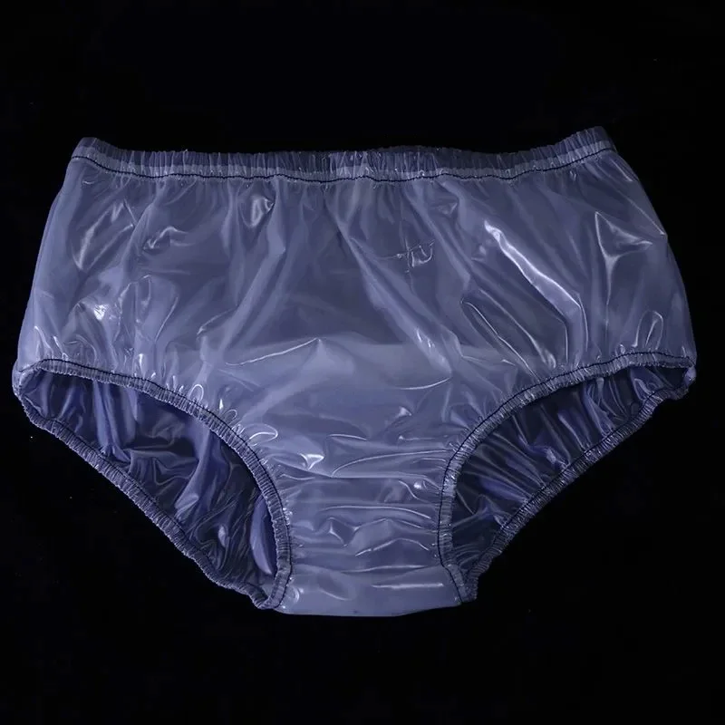 Men's Plus Size Lace PVC Transparent Plastic Briefs ABDL Adult Waterproof Panties Smooth Soft Glossy Mid High Waist Underpants
