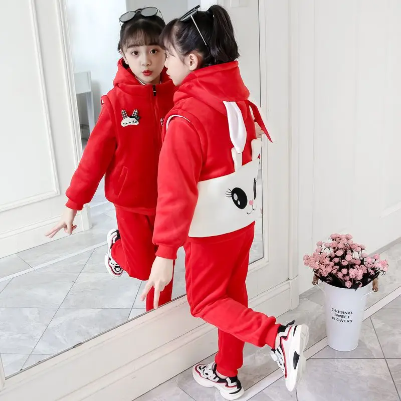 3PCS New Kids Clothes Suit Girls Winter Clothing Fashion Casual Big Children Letter Jacket + Leggings Three-piece Set 2-12 Years