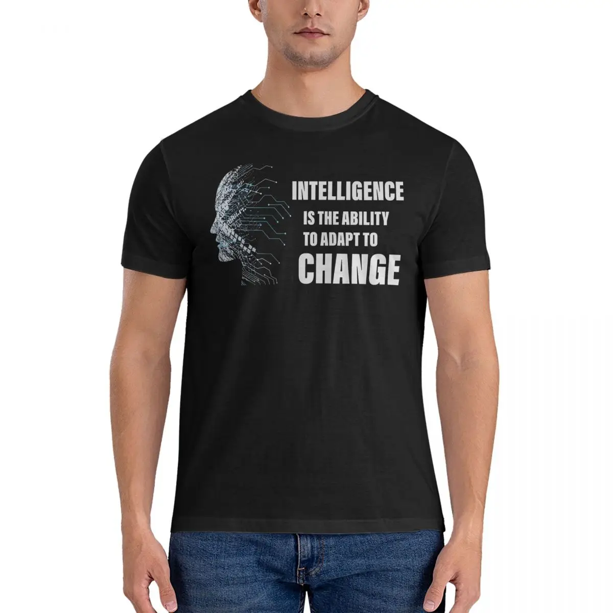 Sporty Men T Shirt Lntelligence is the ability to adapt to change Novelty Tees Short Sleeve O Neck T-Shirts 100% Cotton Classic