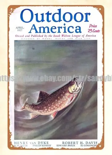 1927 Outdoor America fishing metal tin sign wall art decor living room sign
