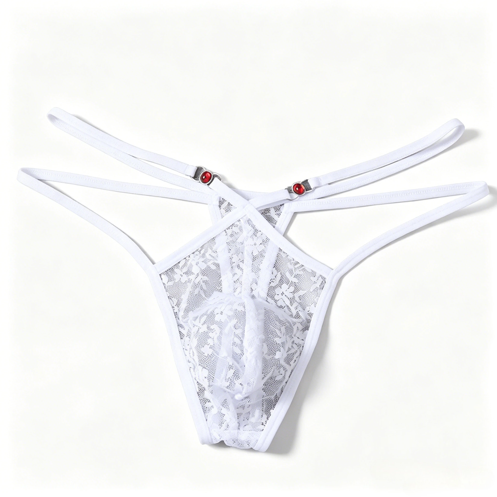 

Floral Lace Thong for Men Gem Detail Low-Rise Double-Strap Erotic Underwear Sissy Erotic U Convex Pouch Panties Daily Underpants