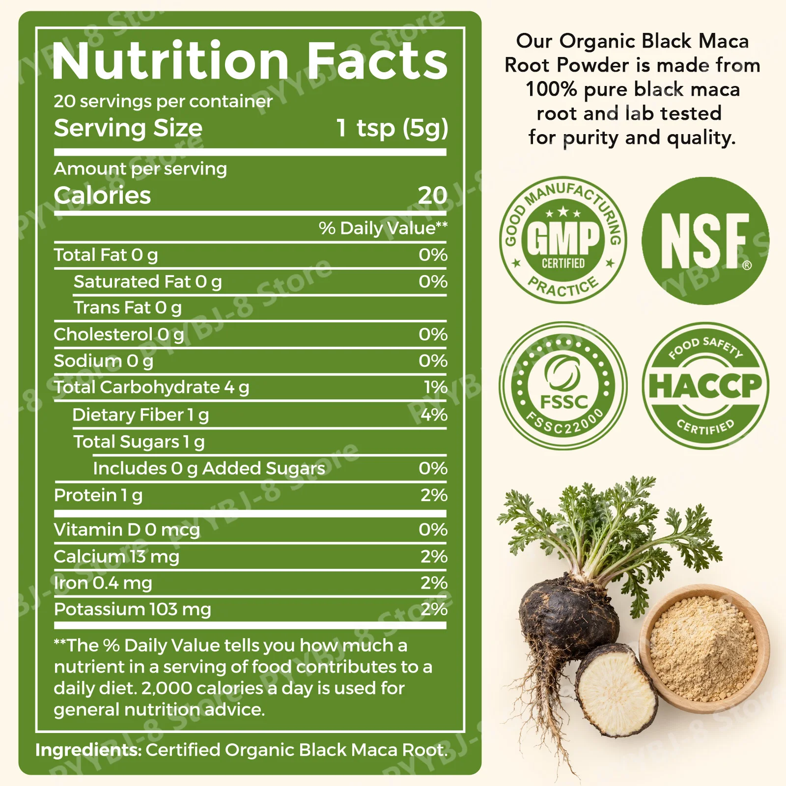 Organic Black Maca Root Powder,Boost Energy,Support Stamina,Improve Endurance,Enhance Focus & Vitality,No Added Caffeine,100g