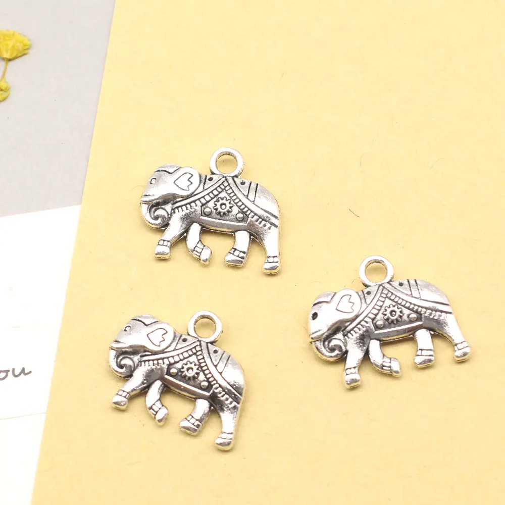 Elephant Charms Pendant Accesori Jewelri 17x21mm 5pcs Antique Silver Color