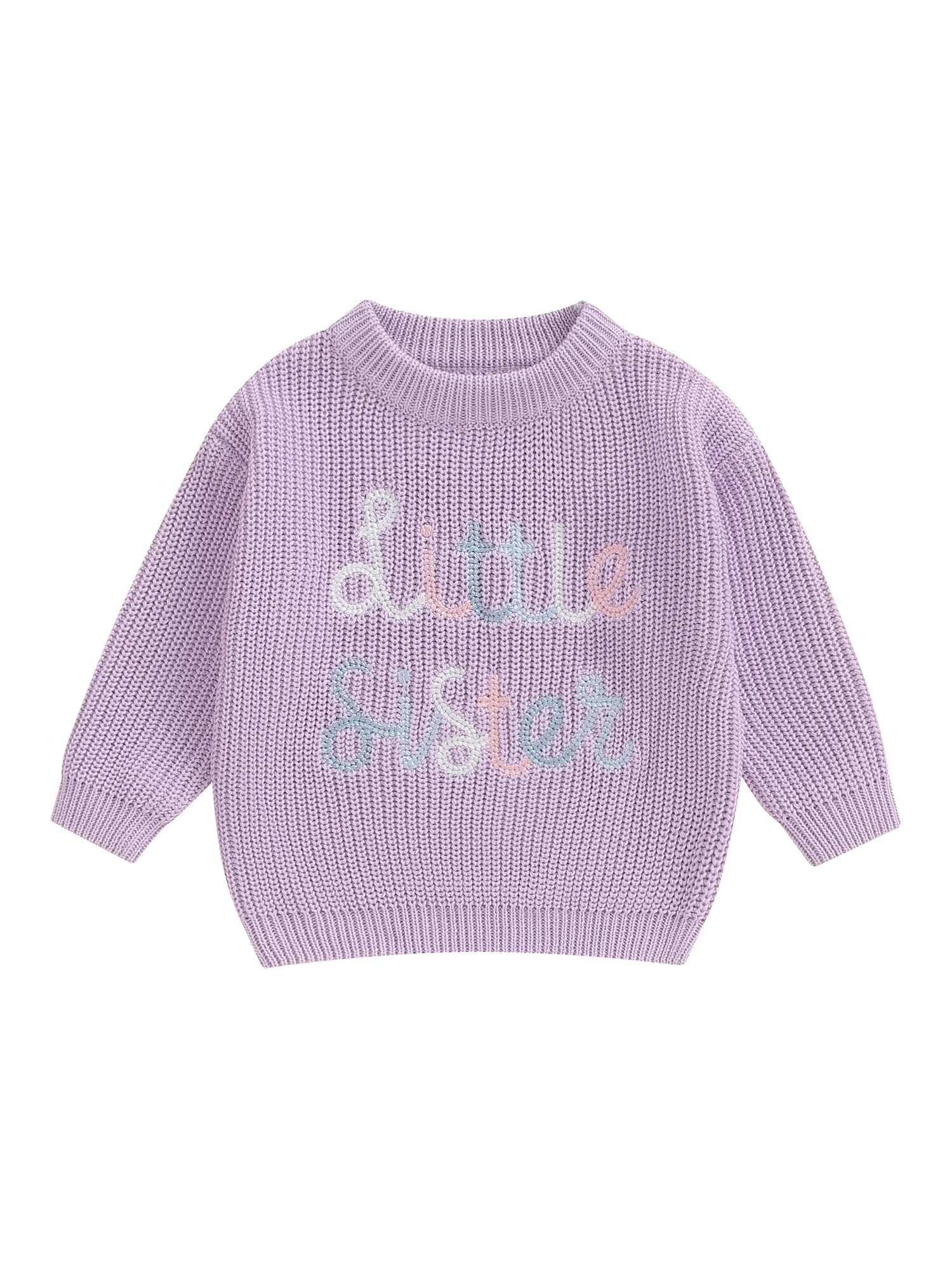 SXYPAYXS-Sister Matching Clothes Outfit Baby Girl Sweater Letter Embroidery Warm Knitted Long Sleeve Pullover Infant Knitwear