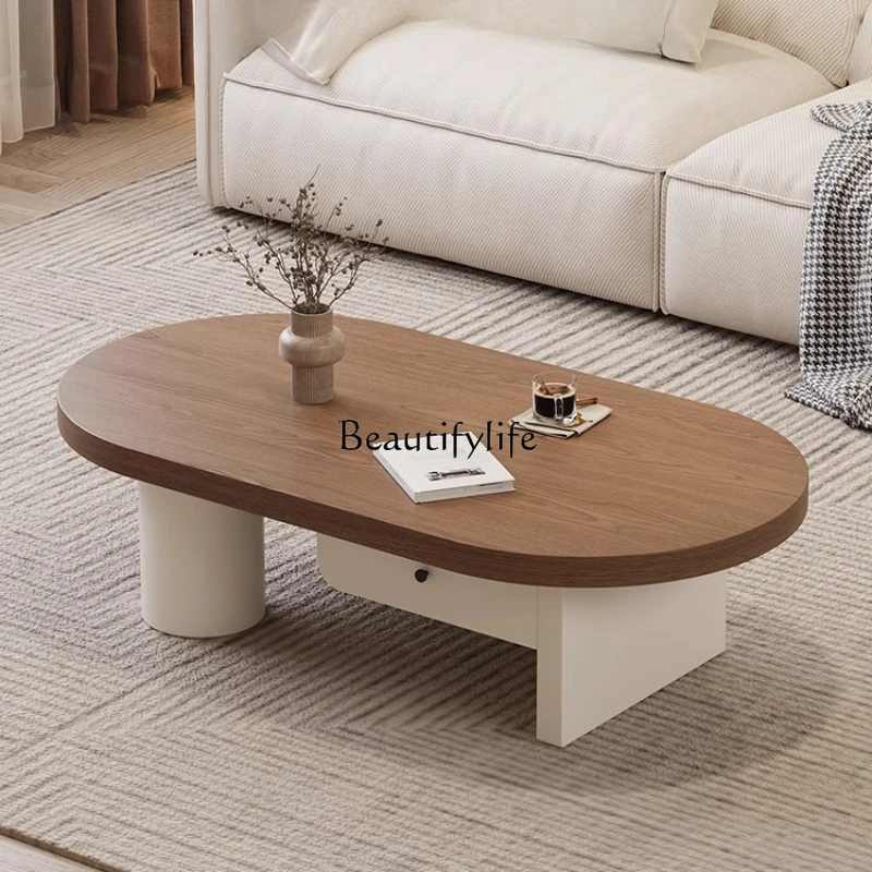 

Cream Style Living Room Home Small Apartment Vintage Modern Simple Oval Coffee Table