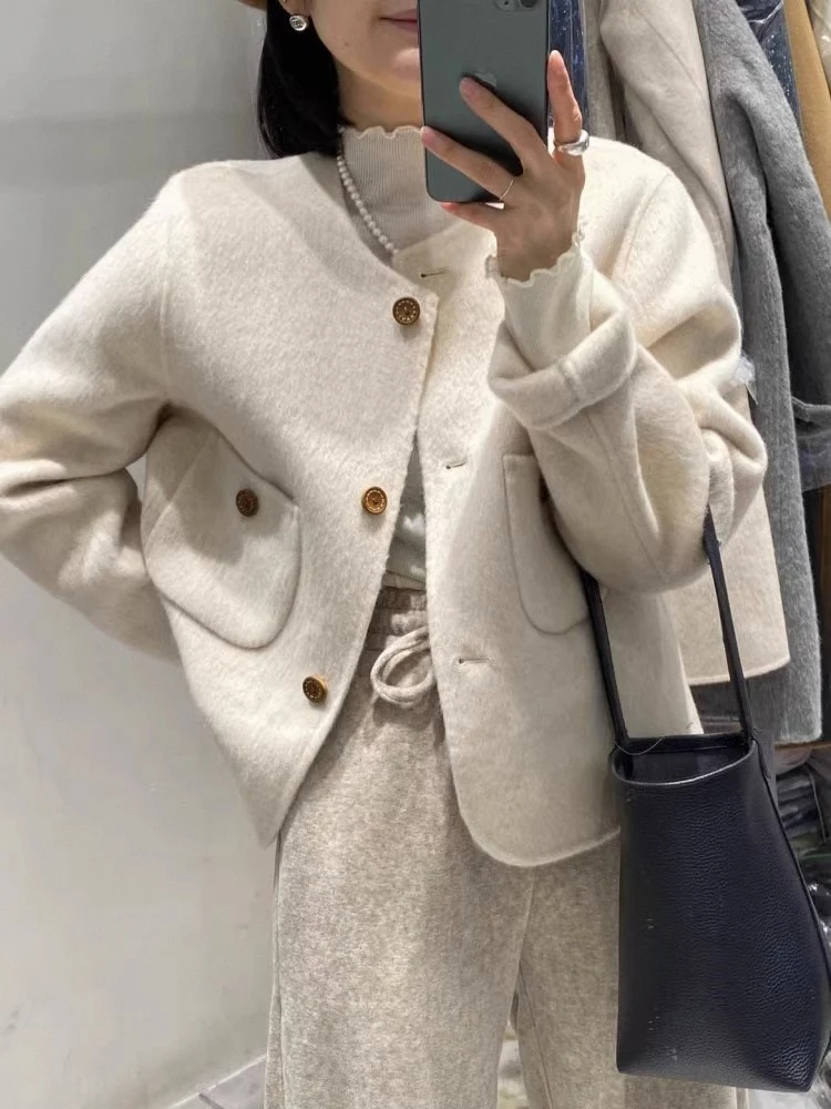 

ay Double-Sided Woolen Coat Women's ort Autumn Winter Faion Design Sensation Small Cro Outerwear Korean Sle Commute