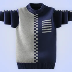 Boys Sweater Autumn Winter Children Pullovers for Boys Warm Knitted Tops School Clothes Fashion Color Patchwork Kids Sweaters