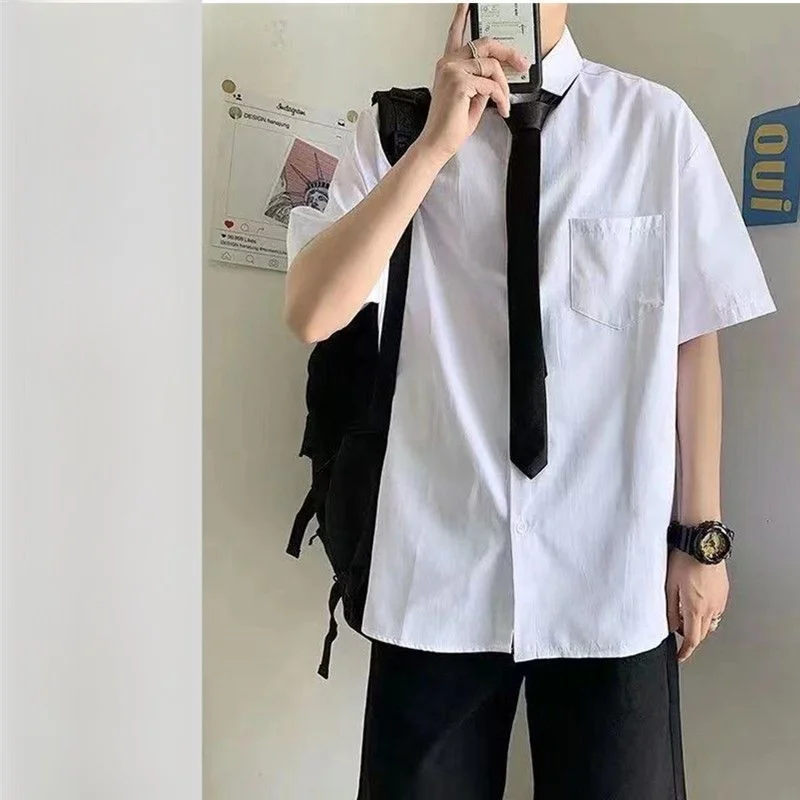 Loose Short Sleeve White Shirt Set for Men And Women Simple Korean Style Graduation Class Uniform Unisex Summer Outfit