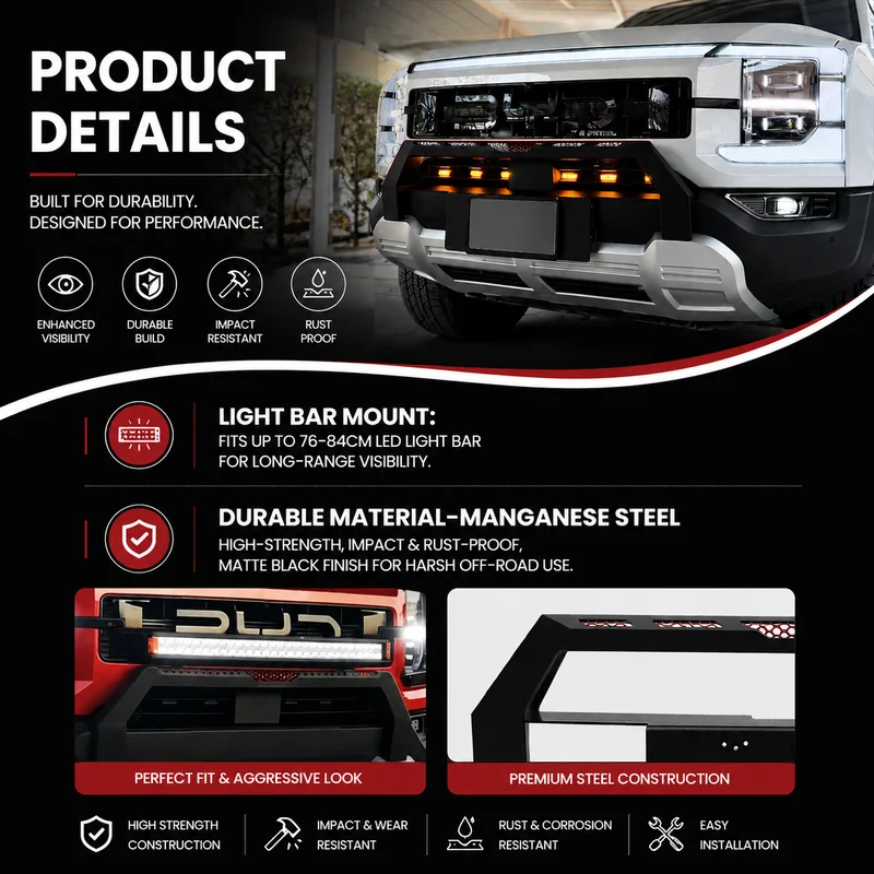For BYD Shark 6 2025-2026 Front Bumper Light Bar Mount Spotlight Bracket For 76–82 CM LED Strip No-Drill Off-Road Auto Parts