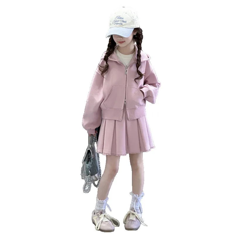 2025 خريف شتاء جديد بنات 2 قطعة مجموعة الطفل سترة سترة مطوي تنورة القطن عالية الجودة بدلة على الموضة 4 8 9 10 12 سنة