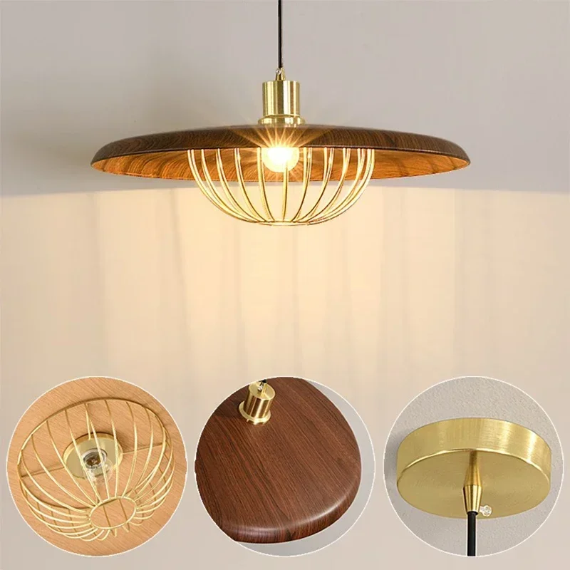 

Italy Designer's imitation wood pendant lamp kitchen restaurant bar LED iron chandelier indoor art decoration lighting fixtures