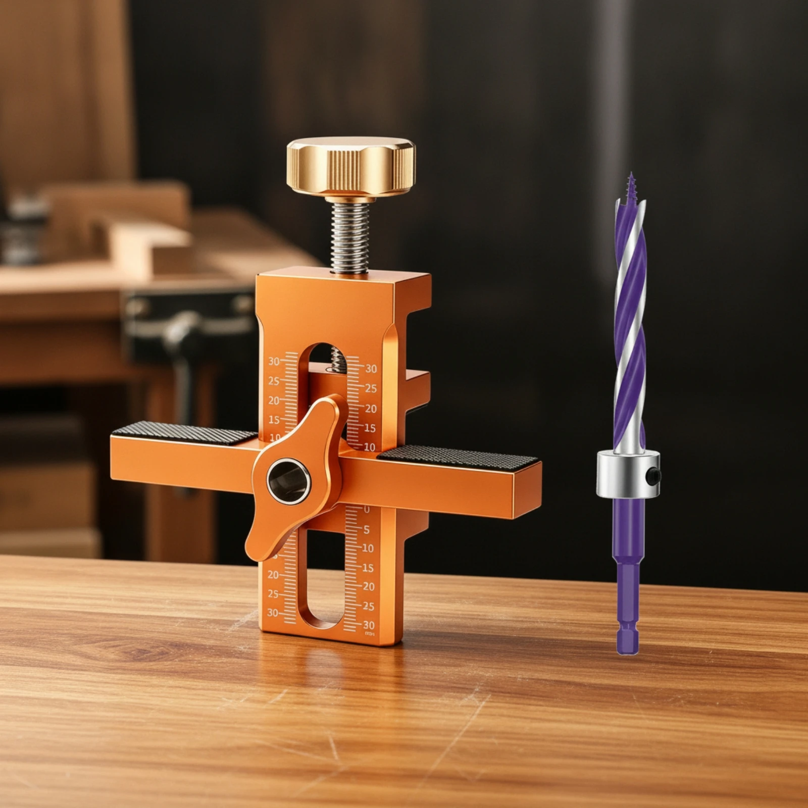 2 Pieces Cabinet Door Jig with Boring Bit Adjustable Cabinet Door Jig Metal Exact for Woodworkers, Furniture Assembly