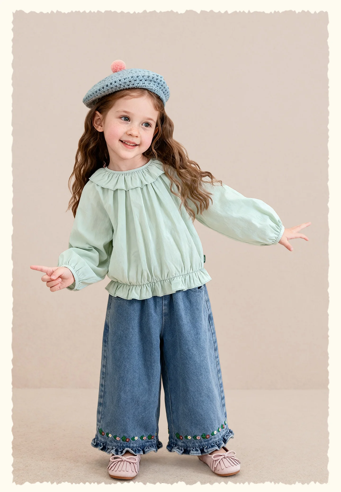 Amila 2026 Herbst Neue Kinderjeans aus reiner Baumwolle, gewaschen, Vintage, weites Bein, modisch, lässig, bequem, weiche lange Hose für den täglichen Gebrauch. – Detail 14