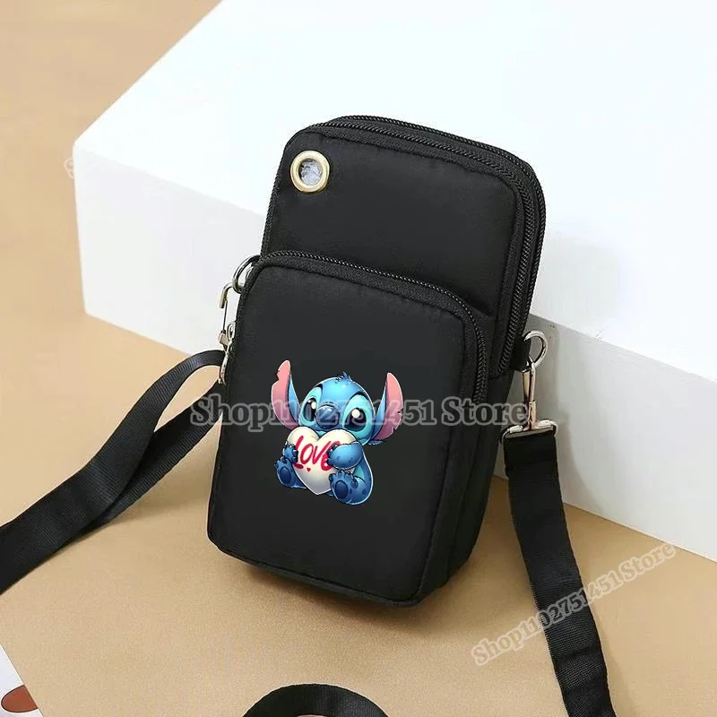 Disney Lilo & Stitch Crossbody Shoulder Strap Handbag Women Mobile Phone Purse Zipper Underarm Bag Kids Coin Wallet Card Holder