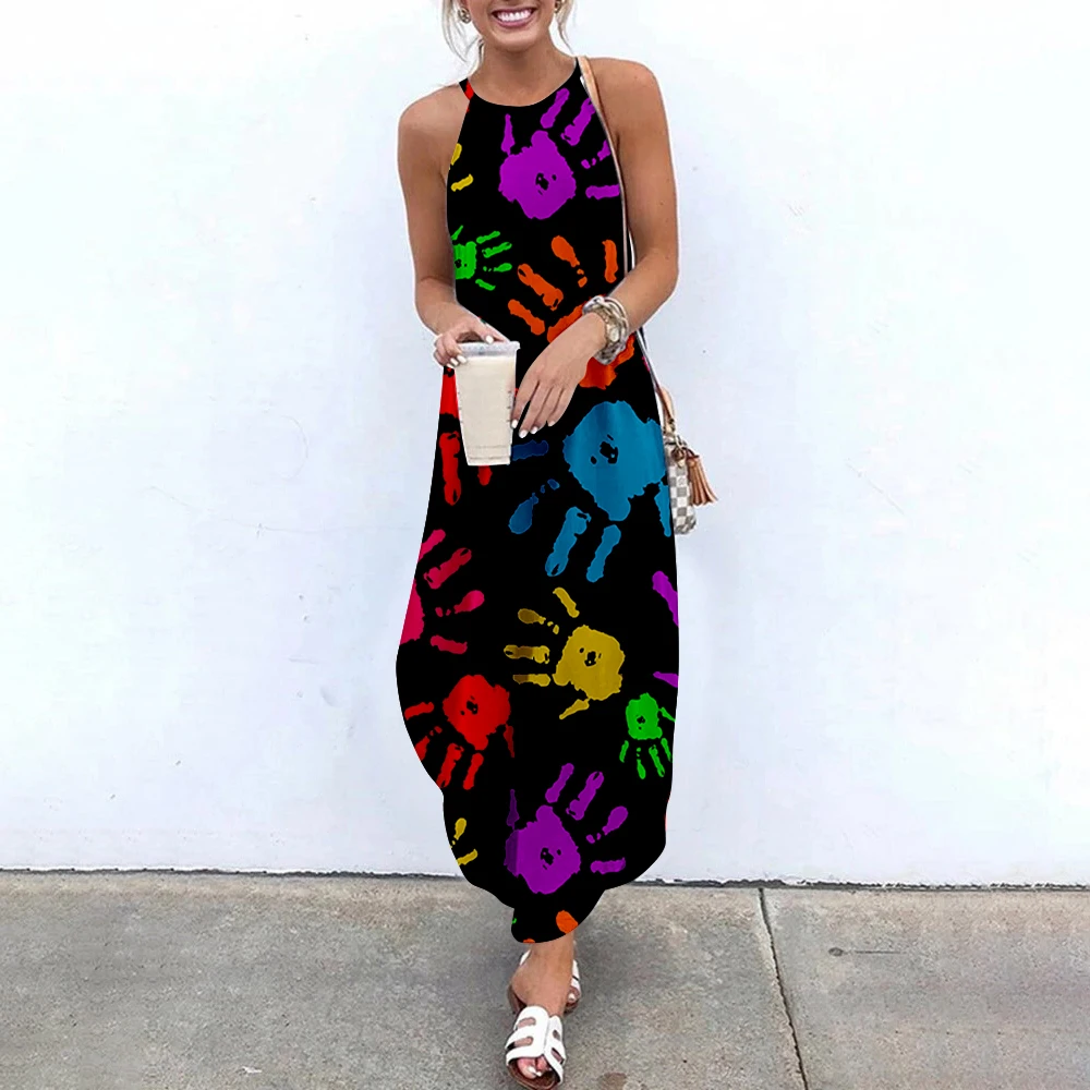 

Women Maxi Dresses Painted Graffiti Printed Sleeveless Women Causal Summer Beach Dress SOJINM Sling Long Dresses Streetwear