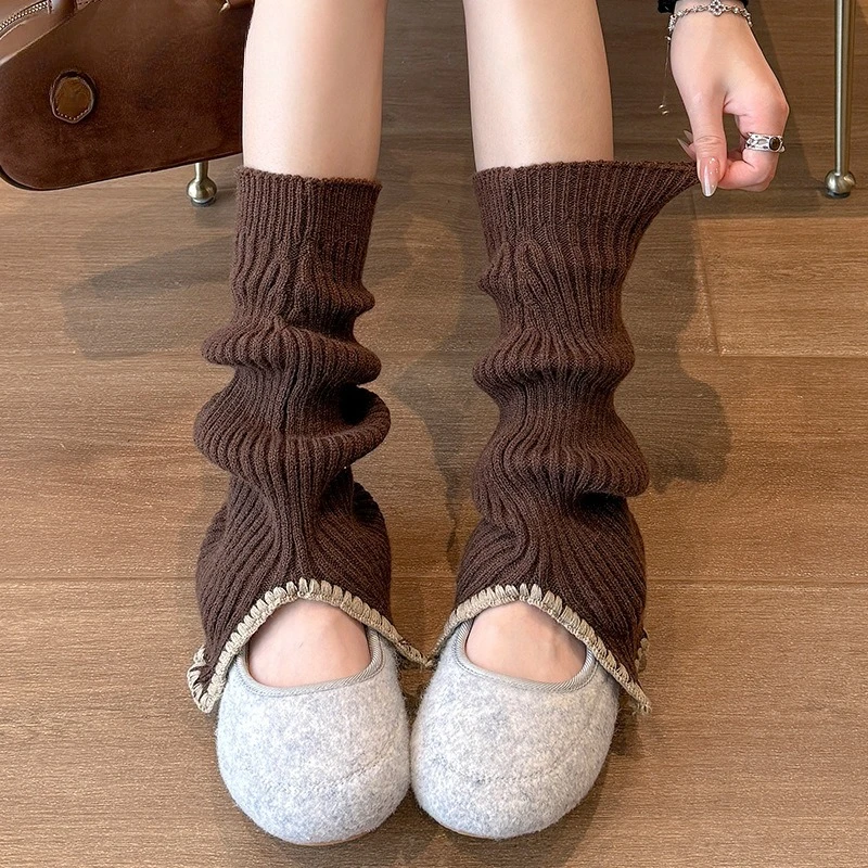 

Japanese Solid Color Knitted Leg Warmers JK Lolita Girls Winter Warm Loose Long Socks Fashion Versatile Fork Design Foot Cover