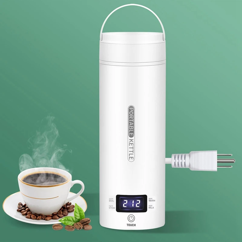 Travel Electric Kettle Portable Small Mini Tea Coffee Kettle Water Heater White With LCD US Plug