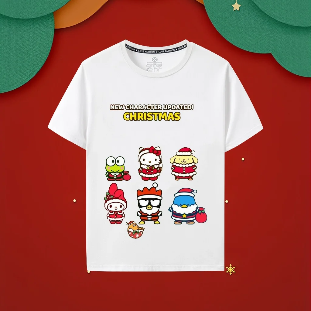 

Футболка из 100% чистого хлопка с принтом Sanrio, футболка с короткими рукавами для женщин, милый и свободный топ в студенческом стиле для детей