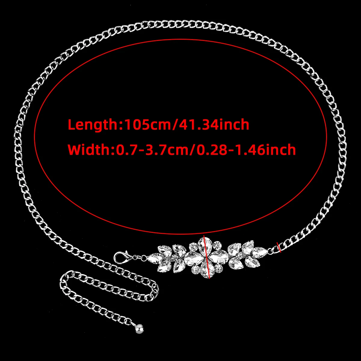 Cross border hot selling women's rhinestone inlaid chain belt decoration dresses, sweaters, high-end sense waist chains, silver