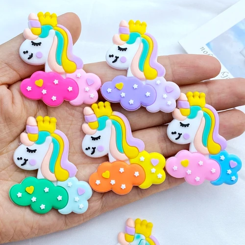 귀여운 만화 작은 유니콘 시리즈 PVC 유연한 접착제 플랫 백 DIY 스크랩북 장식 전화 공예 장식, 10 개, 신제품