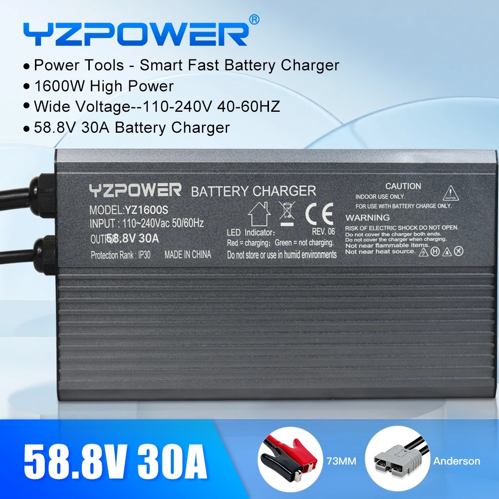 

YZPOWER High Power Charger 58.8V 30A 14S Battery Lithium Charger for 48V51.8V E-tool Universal Fast Charging With Cooling Fans